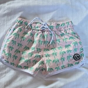 Tropical Palm Kids Swim Trunks - Pink and Green